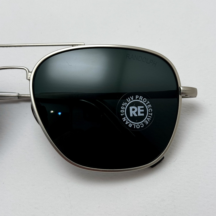 عینک آفتابی خلبانی رندولف شیشه سنگ آنتی رفلکس مشکی نقره ای فول پک RANDOLPH AVIATOR RE 58 24K WHITE GOLD