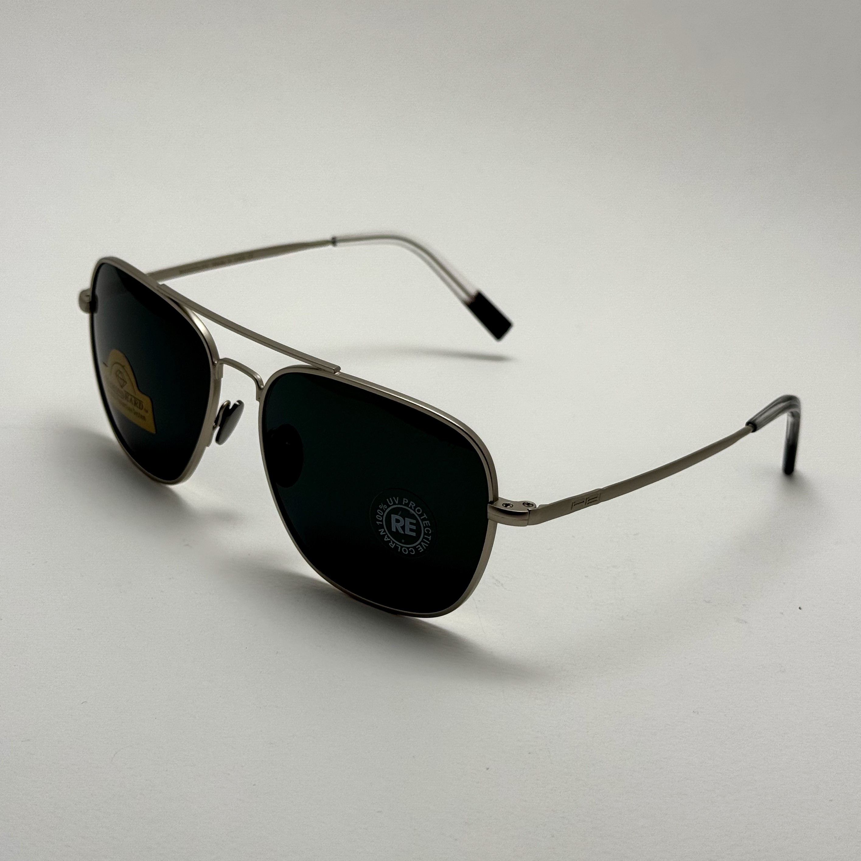 عینک آفتابی خلبانی رندولف شیشه سنگ آنتی رفلکس مشکی نقره ای فول پک RANDOLPH AVIATOR RE 58 24K WHITE GOLD