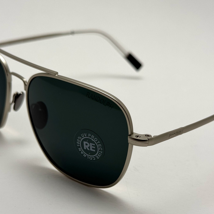عینک آفتابی خلبانی رندولف شیشه سنگ آنتی رفلکس مشکی نقره ای فول پک RANDOLPH AVIATOR RE 58 24K WHITE GOLD