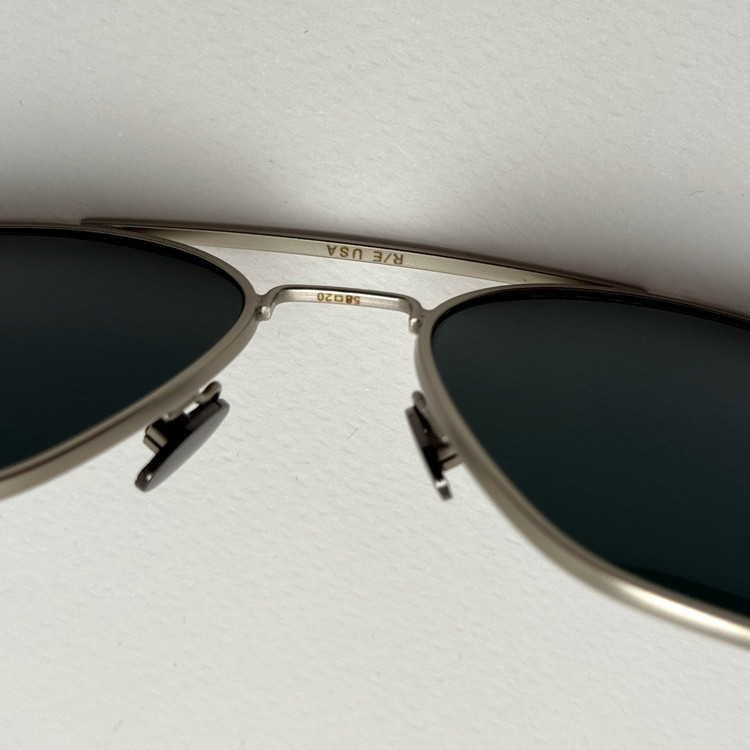 عینک آفتابی خلبانی رندولف شیشه سنگ آنتی رفلکس مشکی نقره ای فول پک RANDOLPH AVIATOR RE 58 24K WHITE GOLD