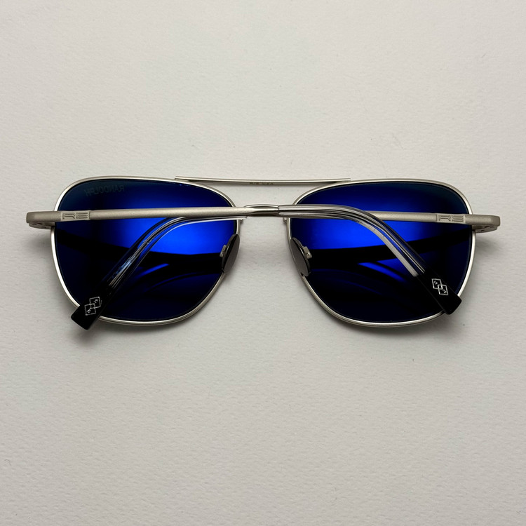 عینک آفتابی خلبانی رندولف شیشه سنگ آنتی رفلکس مشکی نقره ای فول پک RANDOLPH AVIATOR RE 58 24K WHITE GOLD