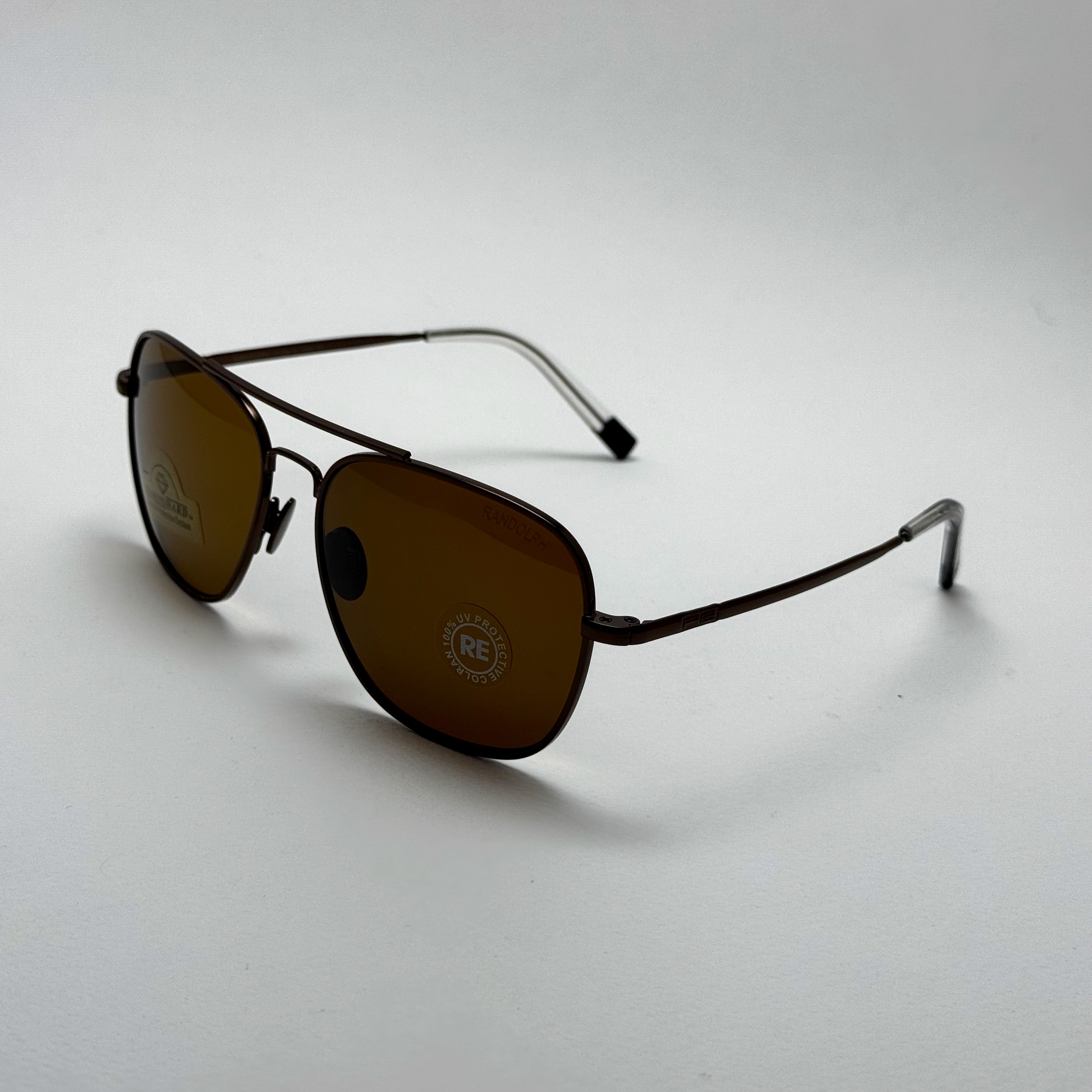 عینک آفتابی خلبانی رندولف شیشه سنگ آنتی رفلکس قهوه ای فریم قهوه ای فول پک RANDOLPH AVIATOR RE 58 24K