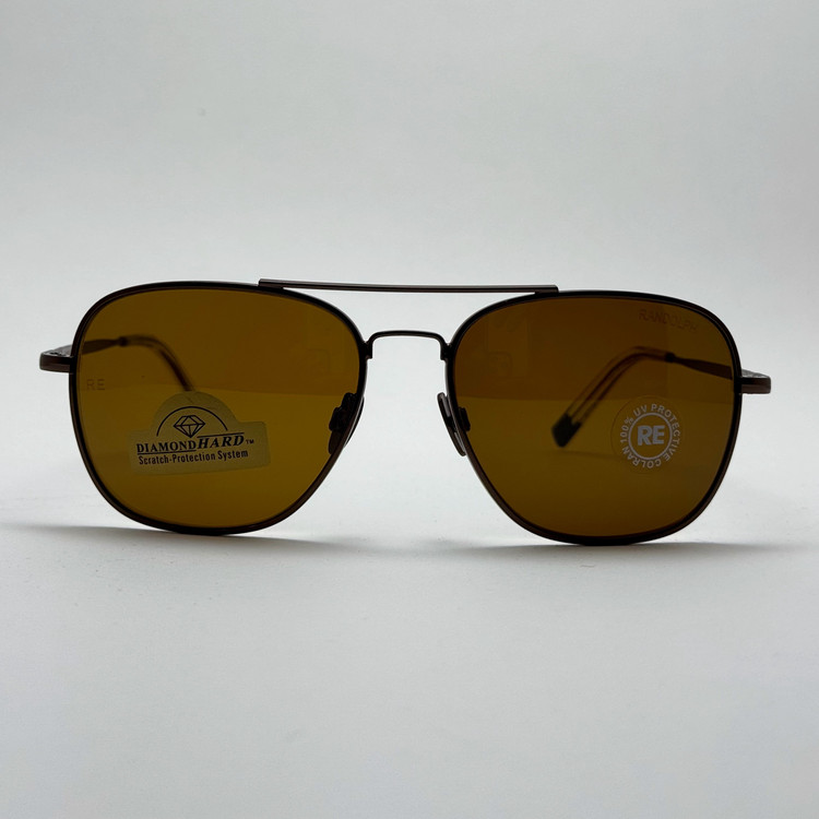 عینک آفتابی خلبانی رندولف شیشه سنگ آنتی رفلکس قهوه ای فریم قهوه ای فول پک RANDOLPH AVIATOR RE 58 24K
