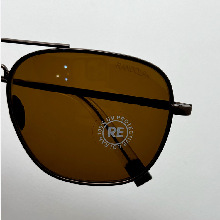 عینک آفتابی خلبانی رندولف شیشه سنگ آنتی رفلکس قهوه ای فریم قهوه ای فول پک RANDOLPH AVIATOR RE 58 24K