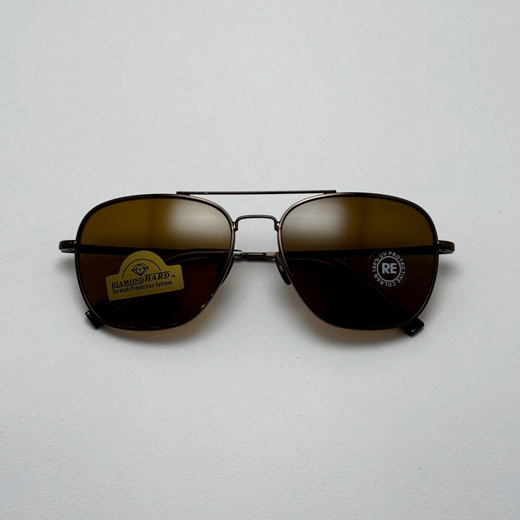 عینک آفتابی خلبانی رندولف شیشه سنگ آنتی رفلکس قهوه ای فریم قهوه ای فول پک RANDOLPH AVIATOR RE 58 24K