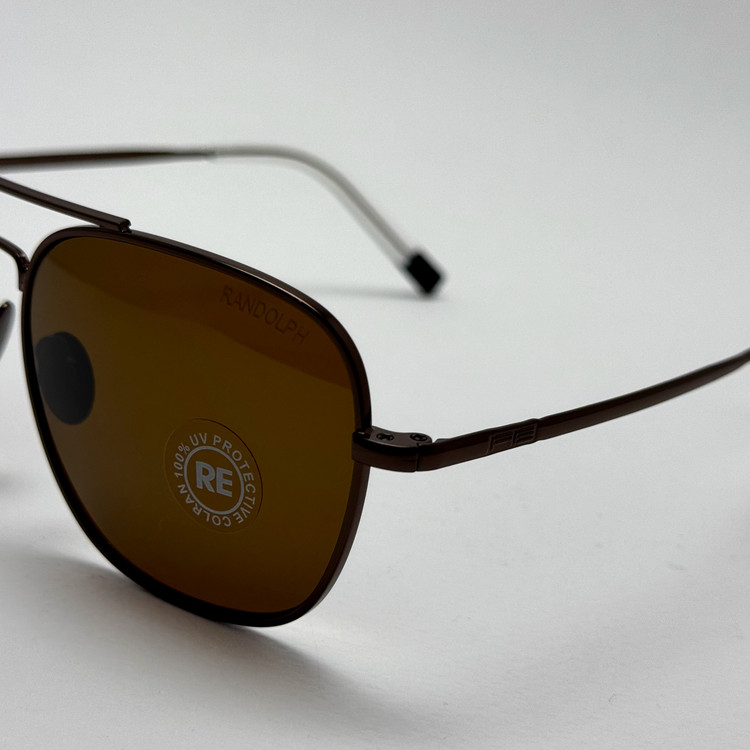 عینک آفتابی خلبانی رندولف شیشه سنگ آنتی رفلکس قهوه ای فریم قهوه ای فول پک RANDOLPH AVIATOR RE 58 24K