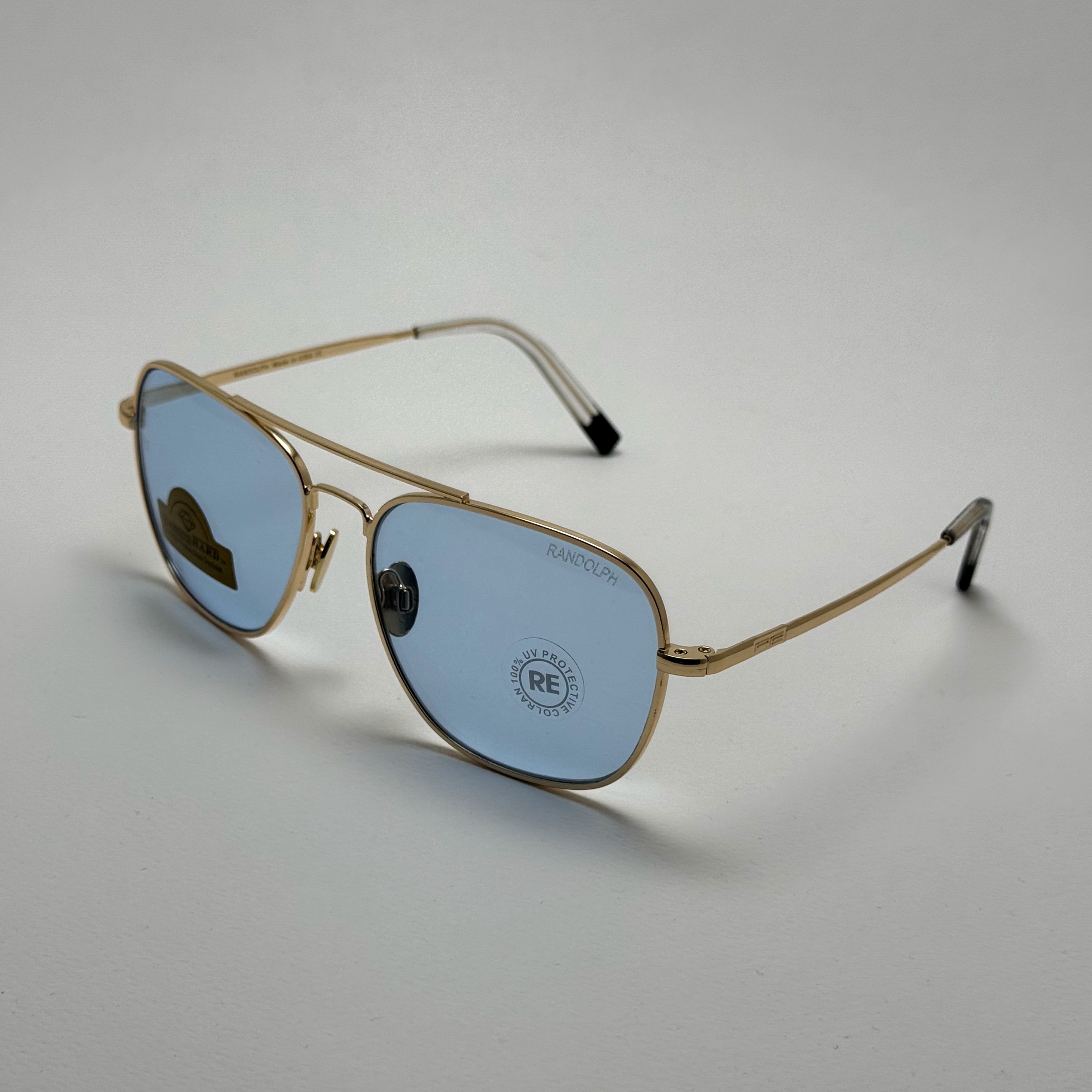 عینک آفتابی خلبانی رندولف شیشه سنگ آبی آسمانی طلایی فول پک RANDOLPH AVIATOR RE 58 24K GOLD