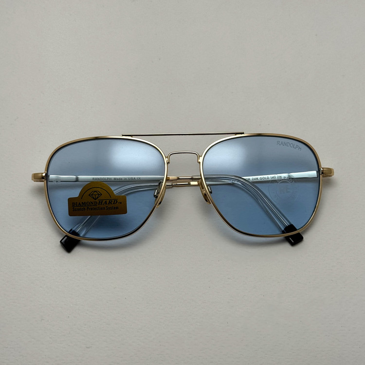 عینک آفتابی خلبانی رندولف شیشه سنگ آبی آسمانی طلایی فول پک RANDOLPH AVIATOR RE 58 24K GOLD