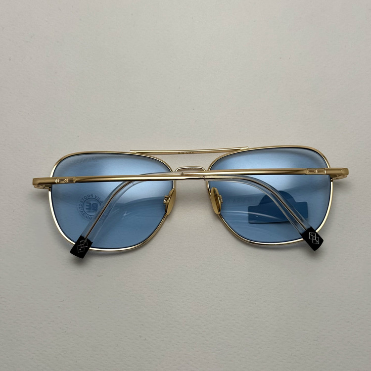 عینک آفتابی خلبانی رندولف شیشه سنگ آبی آسمانی طلایی فول پک RANDOLPH AVIATOR RE 58 24K GOLD