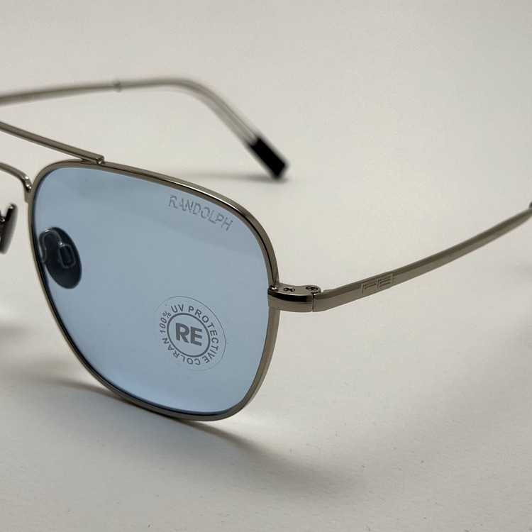 عینک شب و آفتابی خلبانی رندولف شیشه سنگ آبی آسمانی نقره ای فول پک RANDOLPH AVIATOR RE 58 24K WHITE GOLD