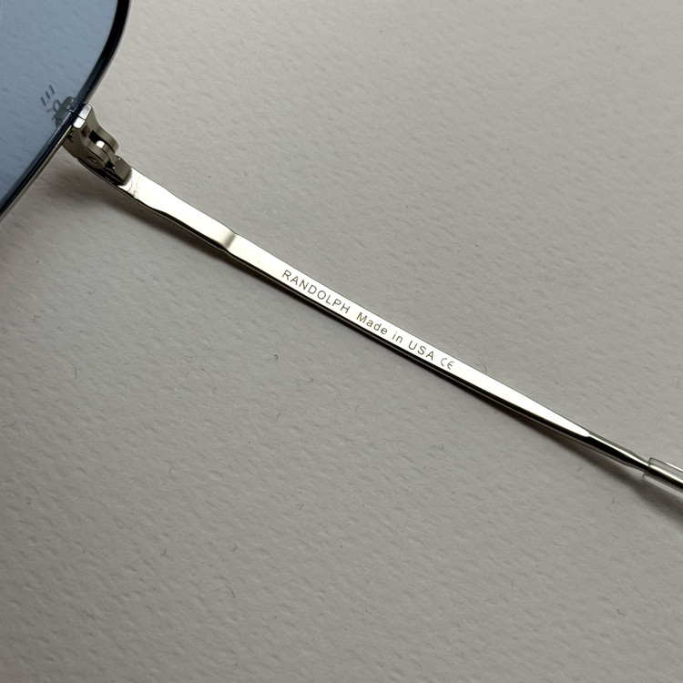 عینک شب و آفتابی خلبانی رندولف شیشه سنگ آبی آسمانی نقره ای فول پک RANDOLPH AVIATOR RE 58 24K WHITE GOLD