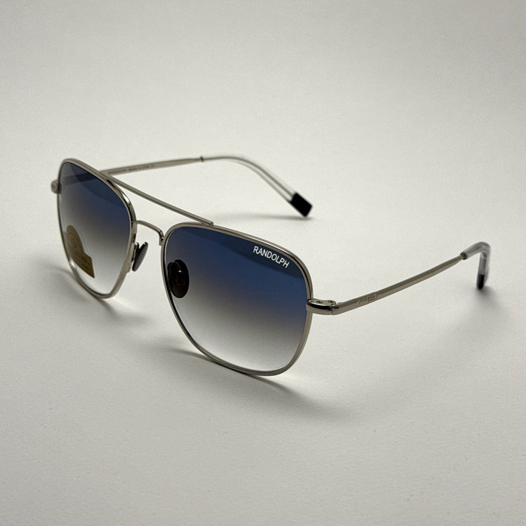 عینک آفتابی خلبانی رندولف شیشه سنگ آنتی رفلکس آبی هایلایت نقره ای فول پک RANDOLPH AVIATOR RE 58 24K WHITE GOLD