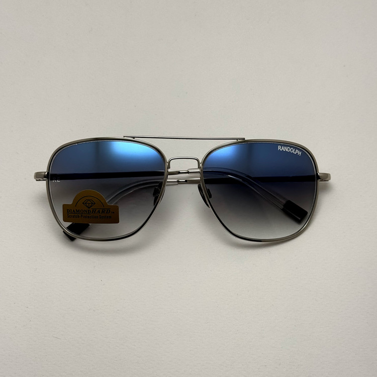 عینک آفتابی خلبانی رندولف شیشه سنگ آنتی رفلکس آبی هایلایت نقره ای فول پک RANDOLPH AVIATOR RE 58 24K WHITE GOLD