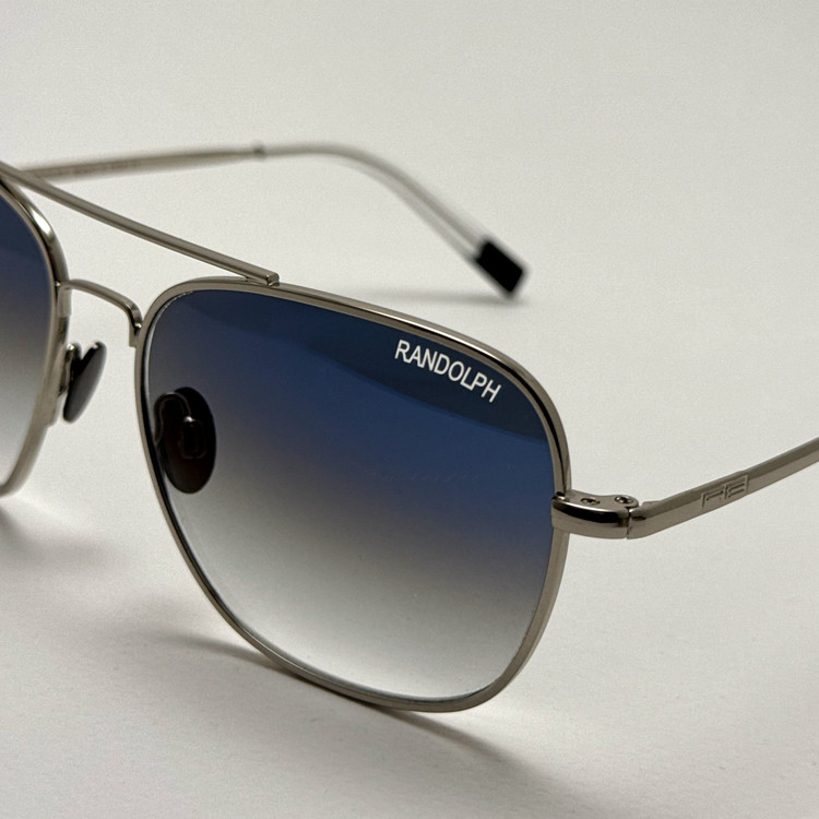 عینک آفتابی خلبانی رندولف شیشه سنگ آنتی رفلکس آبی هایلایت نقره ای فول پک RANDOLPH AVIATOR RE 58 24K WHITE GOLD