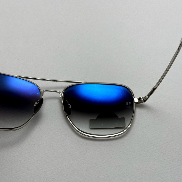 عینک آفتابی خلبانی رندولف شیشه سنگ آنتی رفلکس آبی هایلایت نقره ای فول پک RANDOLPH AVIATOR RE 58 24K WHITE GOLD