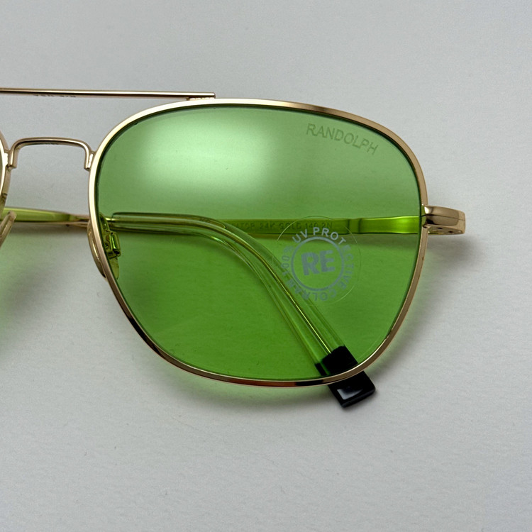 عینک شب و آفتابی خلبانی رندولف شیشه سنگ سبز فریم طلایی فول پک اصلی RANDOLPH AVIATOR RE 58 24K GOLD