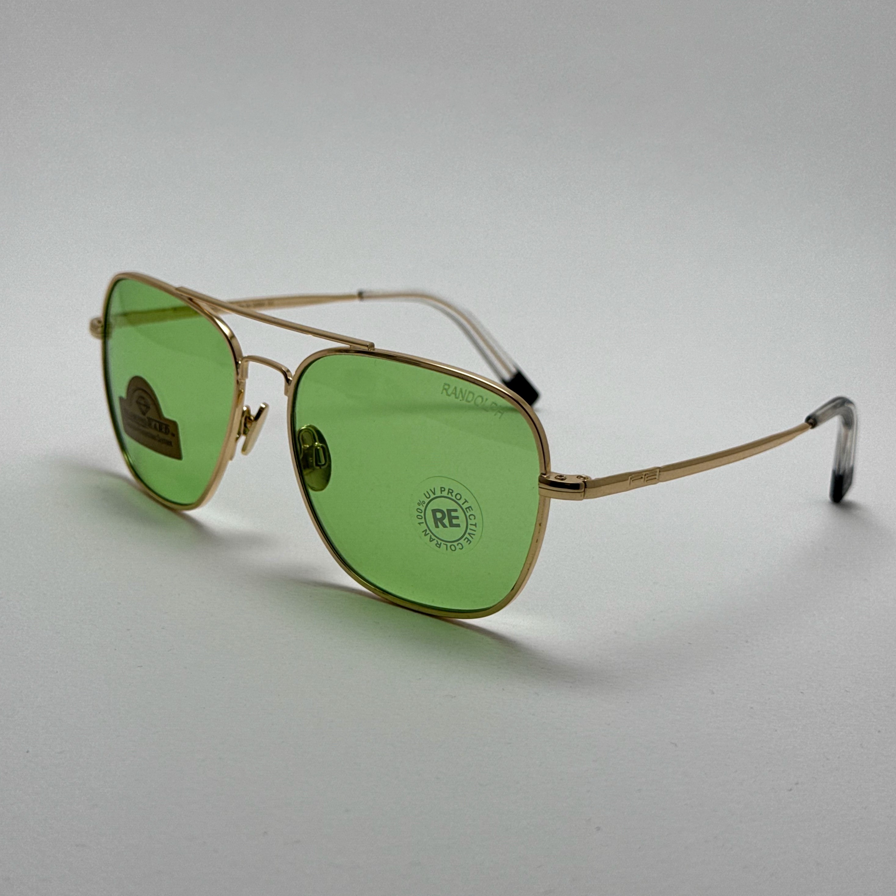 عینک شب و آفتابی خلبانی رندولف شیشه سنگ سبز فریم طلایی فول پک اصلی RANDOLPH AVIATOR RE 58 24K GOLD