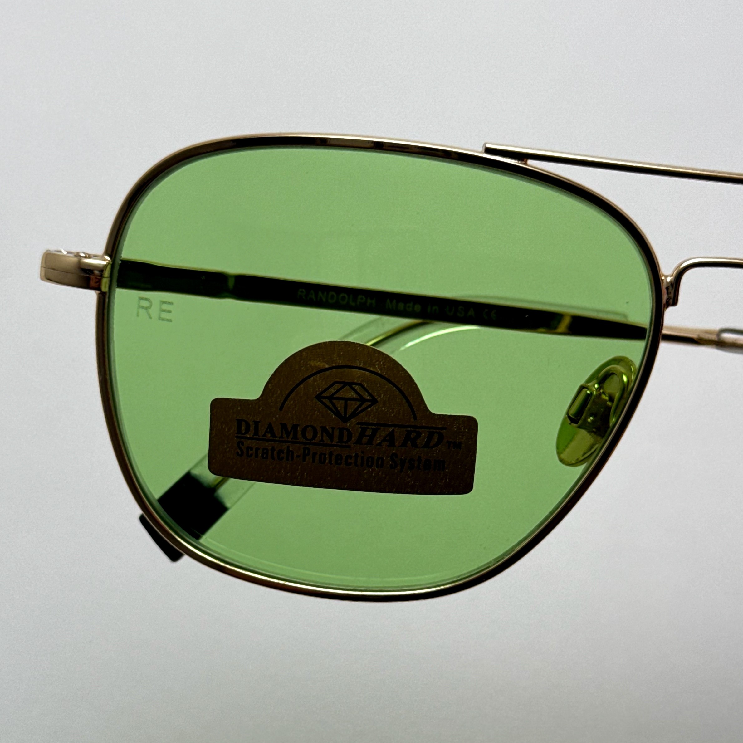 عینک شب و آفتابی خلبانی رندولف شیشه سنگ سبز فریم طلایی فول پک اصلی RANDOLPH AVIATOR RE 58 24K GOLD
