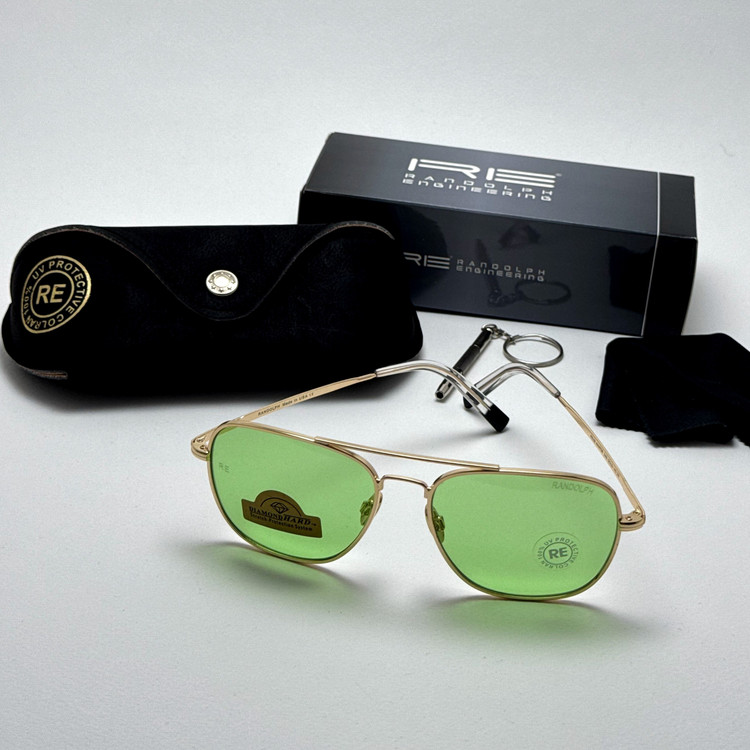 عینک شب و آفتابی خلبانی رندولف شیشه سنگ سبز فریم طلایی فول پک اصلی RANDOLPH AVIATOR RE 58 24K GOLD