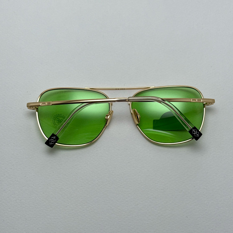 عینک شب و آفتابی خلبانی رندولف شیشه سنگ سبز فریم طلایی فول پک اصلی RANDOLPH AVIATOR RE 58 24K GOLD