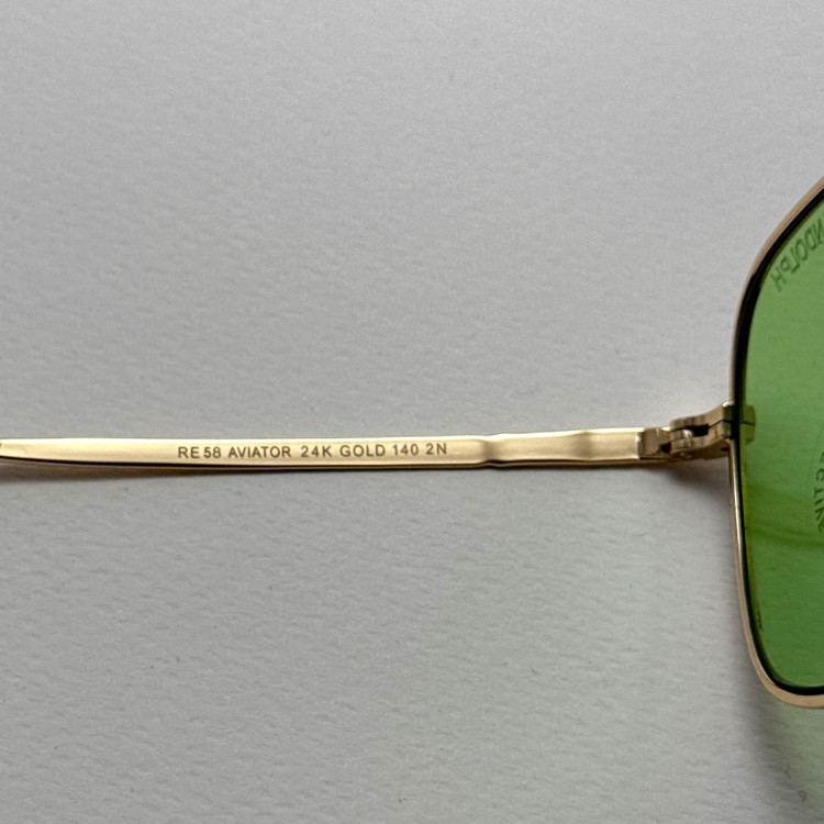 عینک شب و آفتابی خلبانی رندولف شیشه سنگ سبز فریم طلایی فول پک اصلی RANDOLPH AVIATOR RE 58 24K GOLD