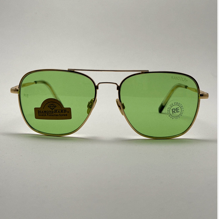 عینک شب و آفتابی خلبانی رندولف شیشه سنگ سبز فریم طلایی فول پک اصلی RANDOLPH AVIATOR RE 58 24K GOLD