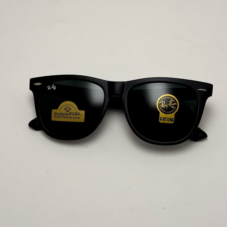 عینک آفتابی ریبن ویفرر شیشه سنگ مشکی به همراه پک کامل ریبن Rayban WAYFARER RB 2140 سایز 54