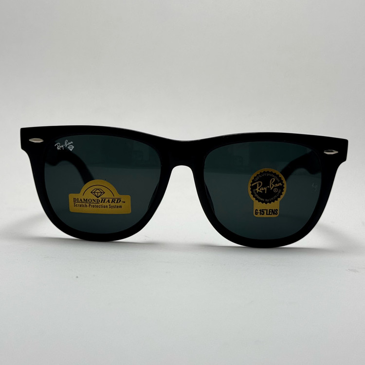 عینک آفتابی ریبن ویفرر شیشه سنگ مشکی براق به همراه پک کامل ریبن Rayban WAYFARER RB 2140 سایز 54
