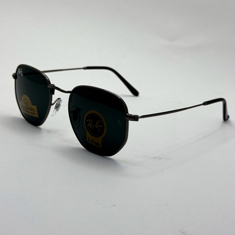 عینک ریبن هگزونال شیشه سنگ فریم نوک مدادی عدسی مشکی به همراه پک کامل ریبن کد Rayban RB 3548