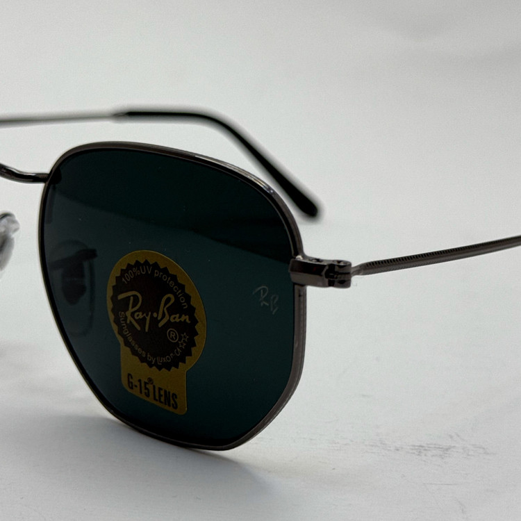 عینک ریبن هگزونال شیشه سنگ فریم نوک مدادی عدسی مشکی به همراه پک کامل ریبن کد Rayban RB 3548