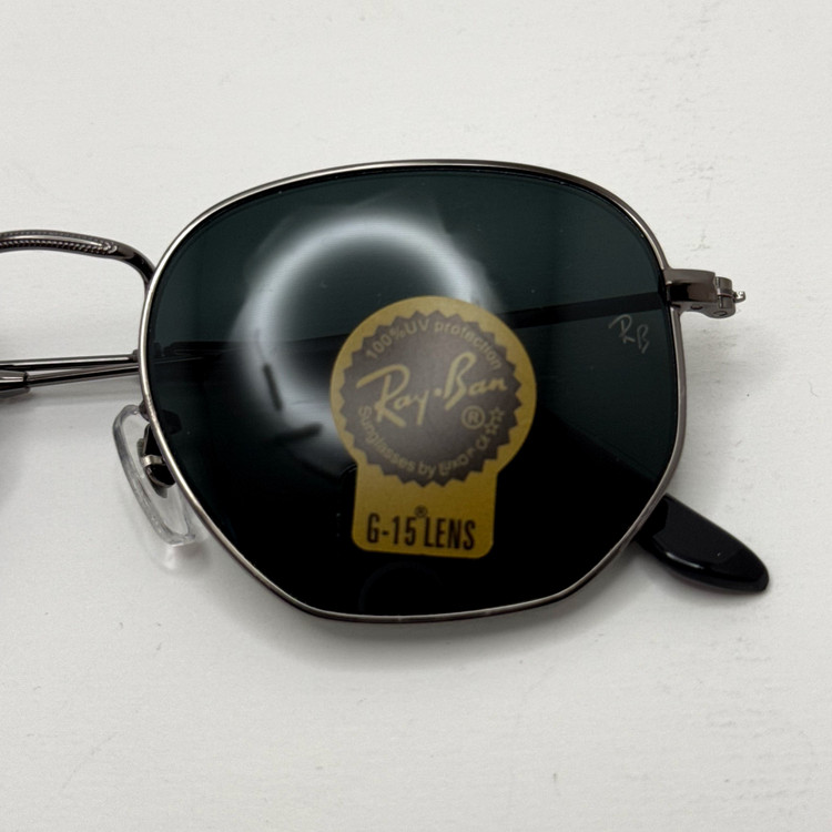 عینک ریبن هگزونال شیشه سنگ فریم نوک مدادی عدسی مشکی به همراه پک کامل ریبن کد Rayban RB 3548