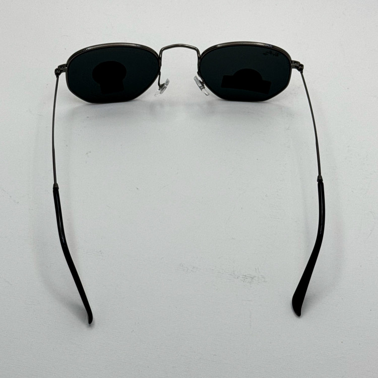عینک ریبن هگزونال شیشه سنگ فریم نوک مدادی عدسی مشکی به همراه پک کامل ریبن کد Rayban RB 3548