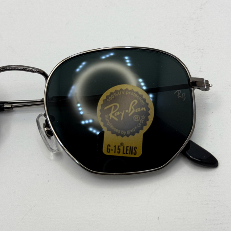 عینک ریبن هگزونال شیشه سنگ فریم نوک مدادی عدسی مشکی به همراه پک کامل ریبن کد Rayban RB 3548