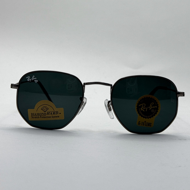 عینک ریبن هگزونال شیشه سنگ فریم نوک مدادی عدسی مشکی به همراه پک کامل ریبن کد Rayban RB 3548
