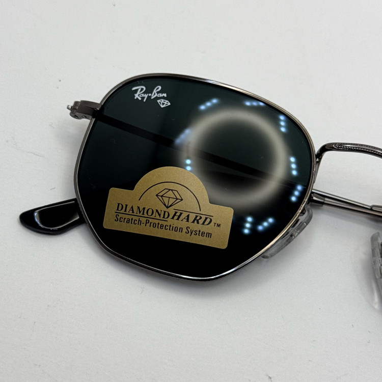 عینک ریبن هگزونال شیشه سنگ فریم نوک مدادی عدسی مشکی به همراه پک کامل ریبن کد Rayban RB 3548
