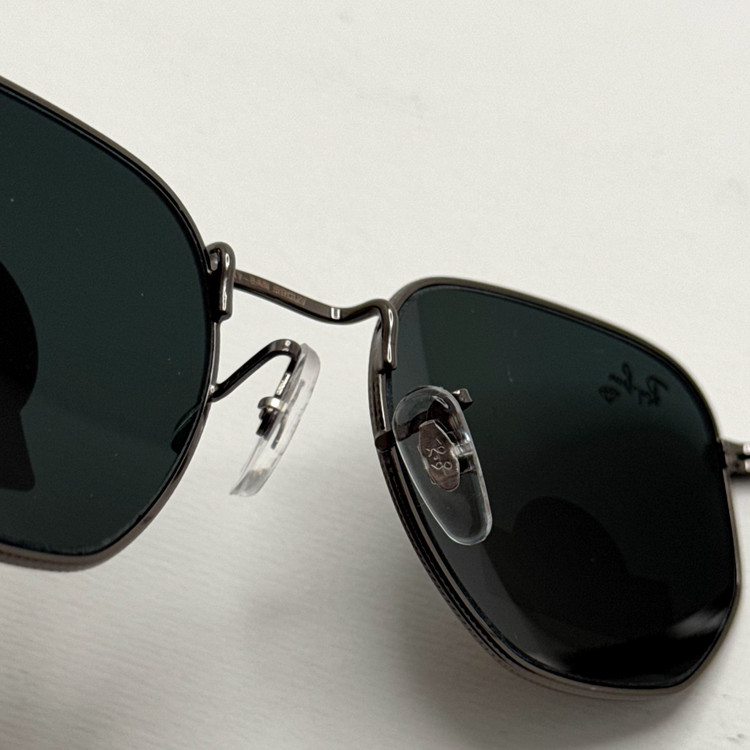 عینک ریبن هگزونال شیشه سنگ فریم نوک مدادی عدسی مشکی به همراه پک کامل ریبن کد Rayban RB 3548