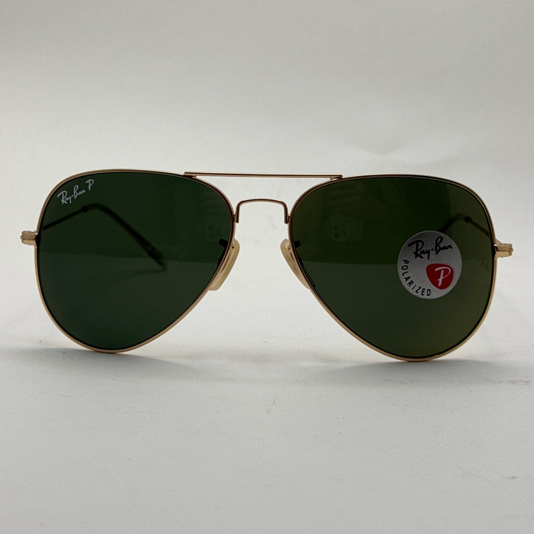 عینک ریبن خلبانی شیشه سنگ پلاریزه سبز با فریم طلایی به همراه پک کامل ریبن کد Rayban RB 3026