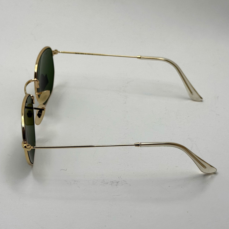 عینک ریبن هگزونال شیشه سنگ سیز فریم طلایی به همراه پک کامل ریبن کد Rayban RB 3548