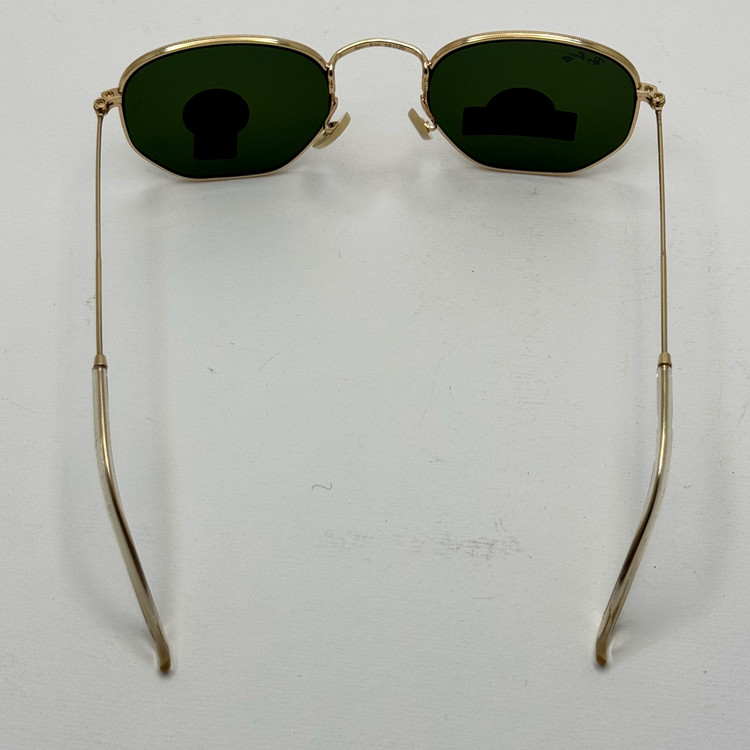 عینک ریبن هگزونال شیشه سنگ سیز فریم طلایی به همراه پک کامل ریبن کد Rayban RB 3548