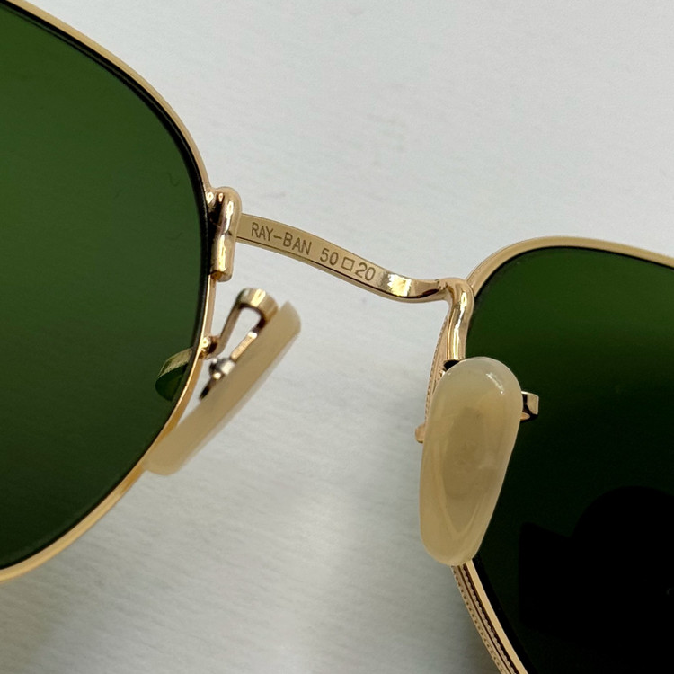 عینک ریبن هگزونال شیشه سنگ سیز فریم طلایی به همراه پک کامل ریبن کد Rayban RB 3548