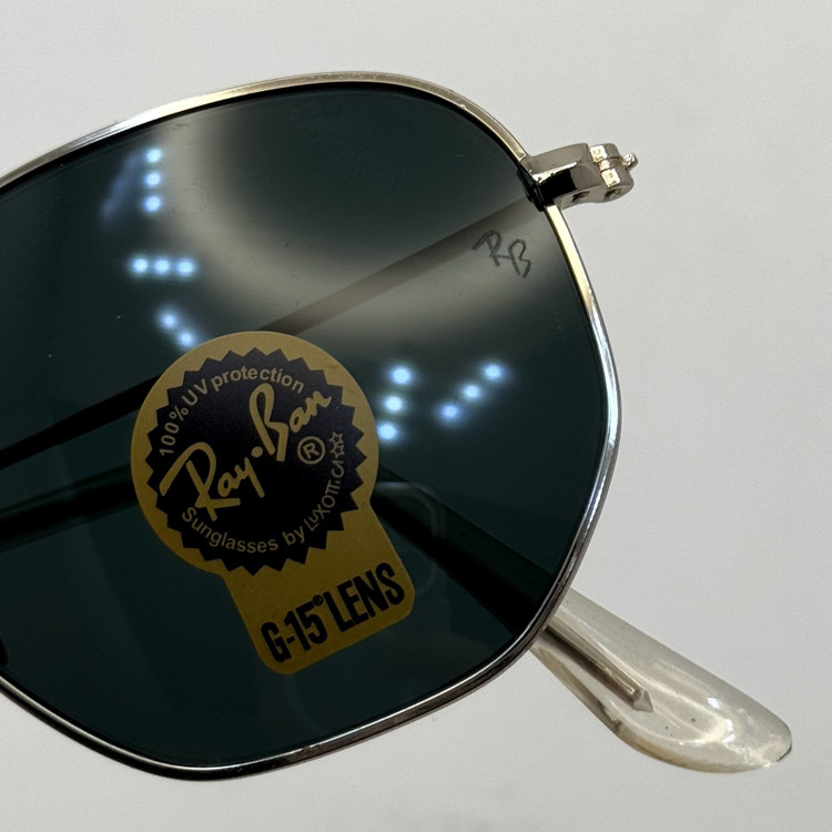 عینک ریبن هگزونال شیشه سنگ مشکی فریم نقره ای به همراه پک کامل ریبن کد Rayban RB 3548
