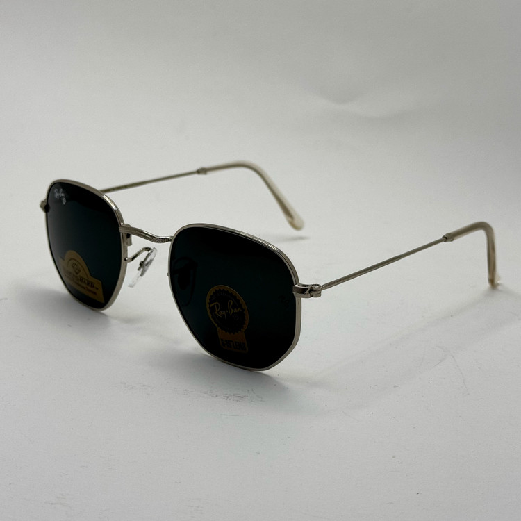 عینک ریبن هگزونال شیشه سنگ مشکی فریم نقره ای به همراه پک کامل ریبن کد Rayban RB 3548