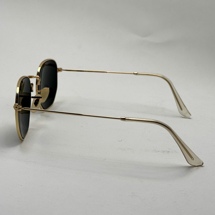 عینک ریبن هگزونال شیشه سنگ مشکی فریم طلایی به همراه پک کامل ریبن کد Rayban RB 3548
