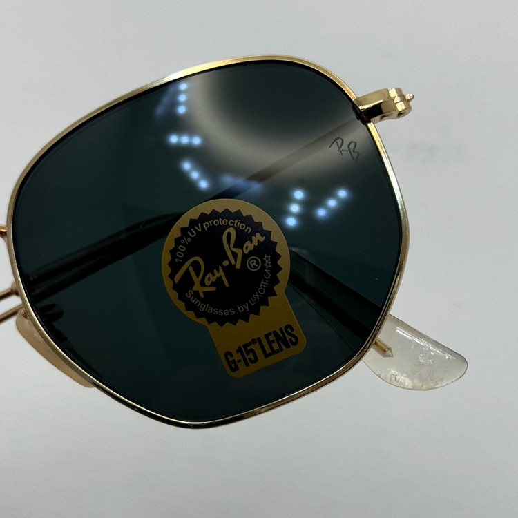 عینک ریبن هگزونال شیشه سنگ مشکی فریم طلایی به همراه پک کامل ریبن کد Rayban RB 3548