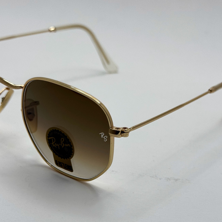 عینک ریبن شیشه سنگ هگزونال قهوه ای هایلایت آنتی رفلکس به همراه پک کامل ریبن کد Rayban RB 3548