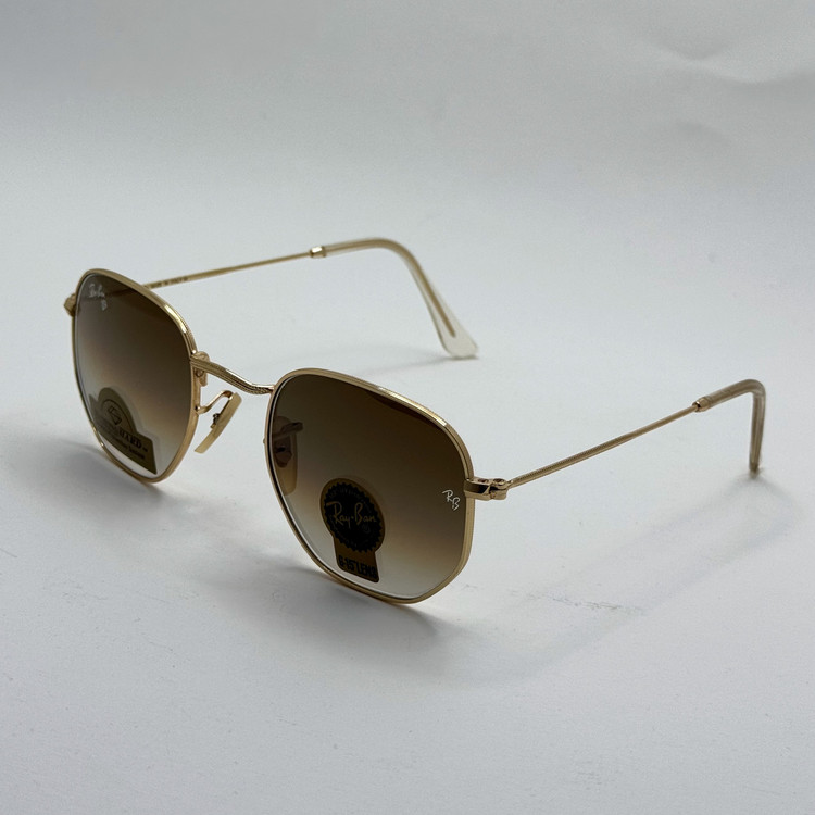 عینک ریبن شیشه سنگ هگزونال قهوه ای هایلایت آنتی رفلکس به همراه پک کامل ریبن کد Rayban RB 3548