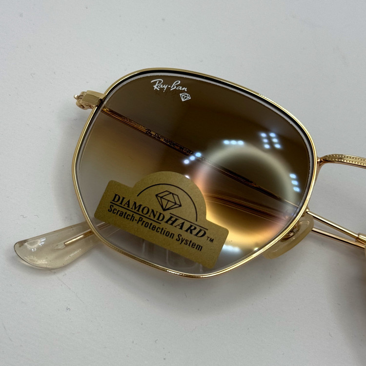 عینک ریبن شیشه سنگ هگزونال قهوه ای هایلایت آنتی رفلکس به همراه پک کامل ریبن کد Rayban RB 3548