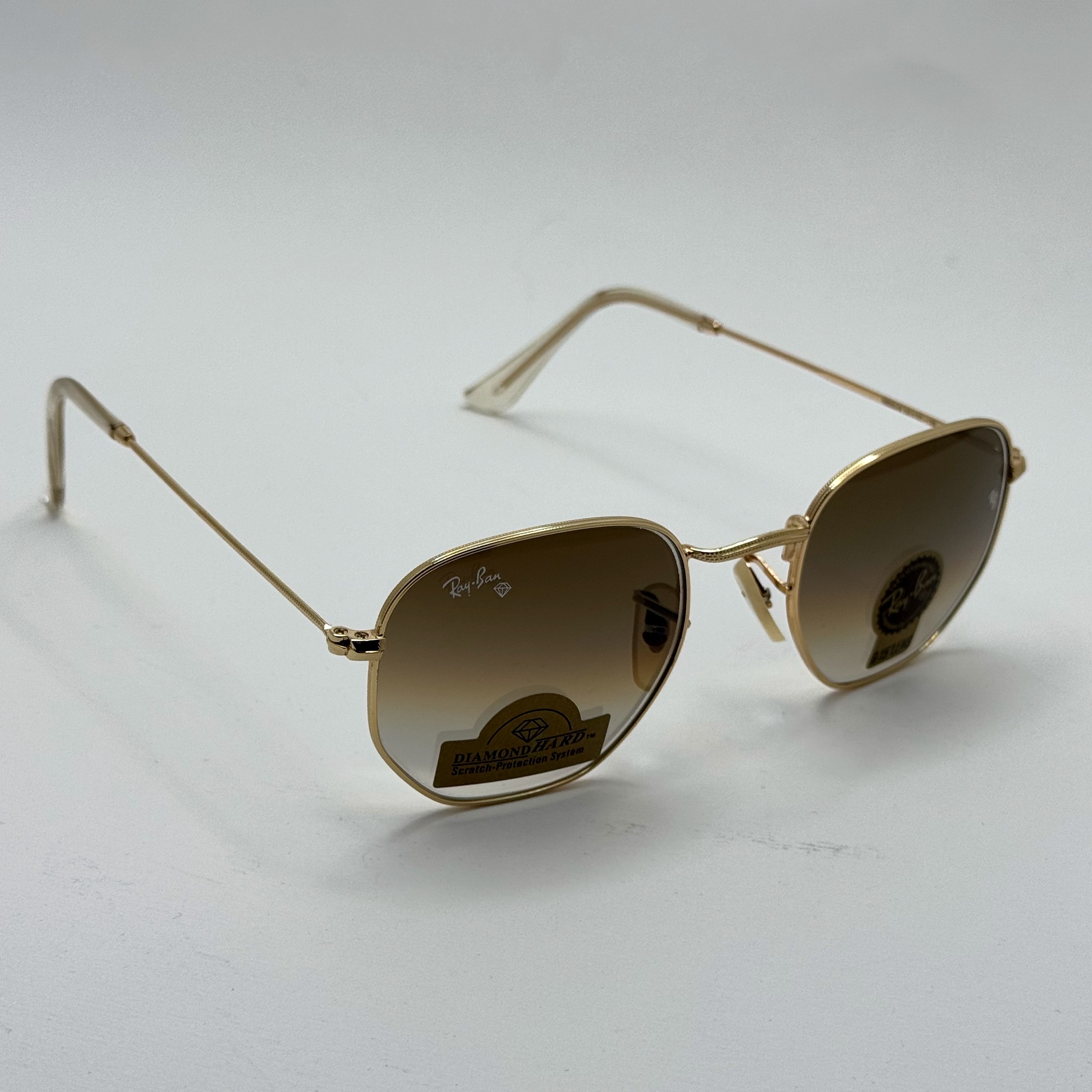 عینک ریبن شیشه سنگ هگزونال قهوه ای هایلایت آنتی رفلکس به همراه پک کامل ریبن کد Rayban RB 3548