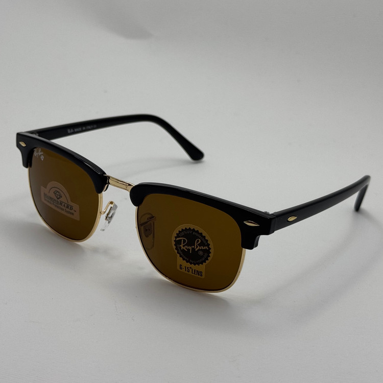عینک آفتابی ریبن rayban کلاب مستر شیشه سنگ قهوه ای فریم طلایی rb 3016 به همراه پک کامل
