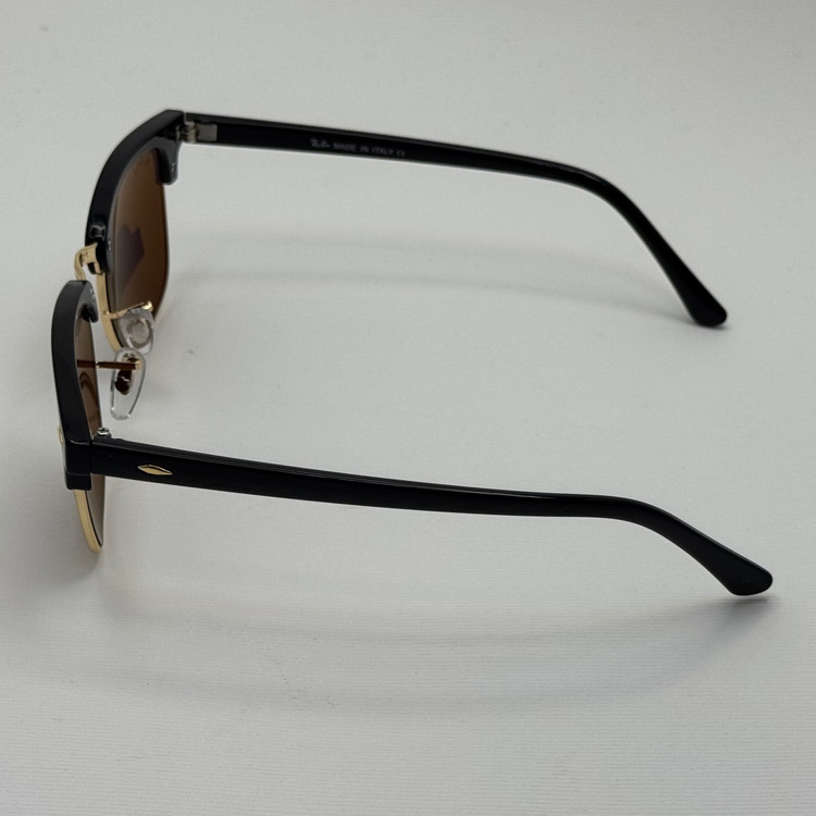 عینک آفتابی ریبن rayban کلاب مستر شیشه سنگ قهوه ای فریم طلایی rb 3016 به همراه پک کامل